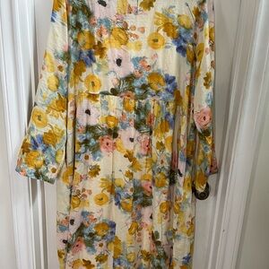 Floral Elegance Midi Dress in Cream and Yellow